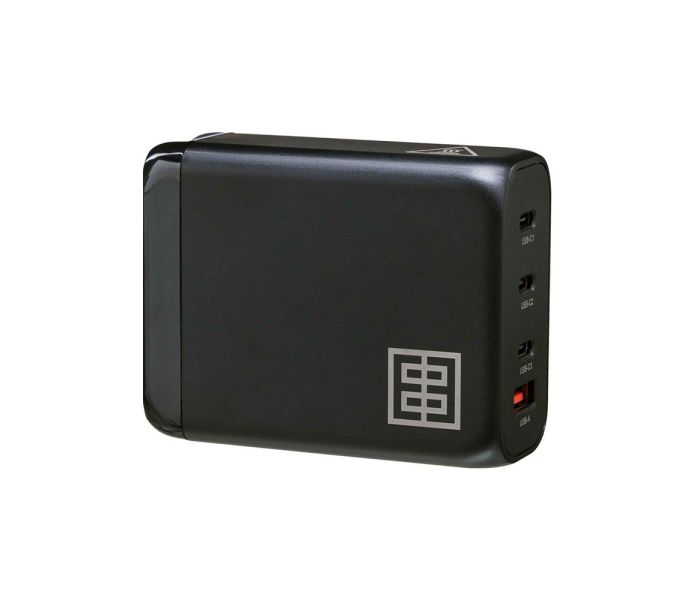 Elinchrom 100W USB-C Wall Charger Kit - Charger/Cable/UK & EU Plugs - side/rear slant 
