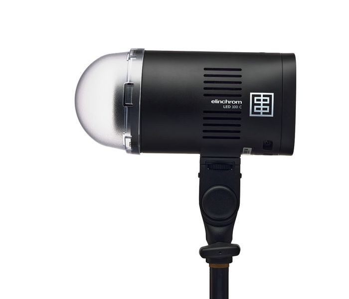Elinchrom LED 100 C - Dual Head Kit - side on straight with stand and diffuser attached 