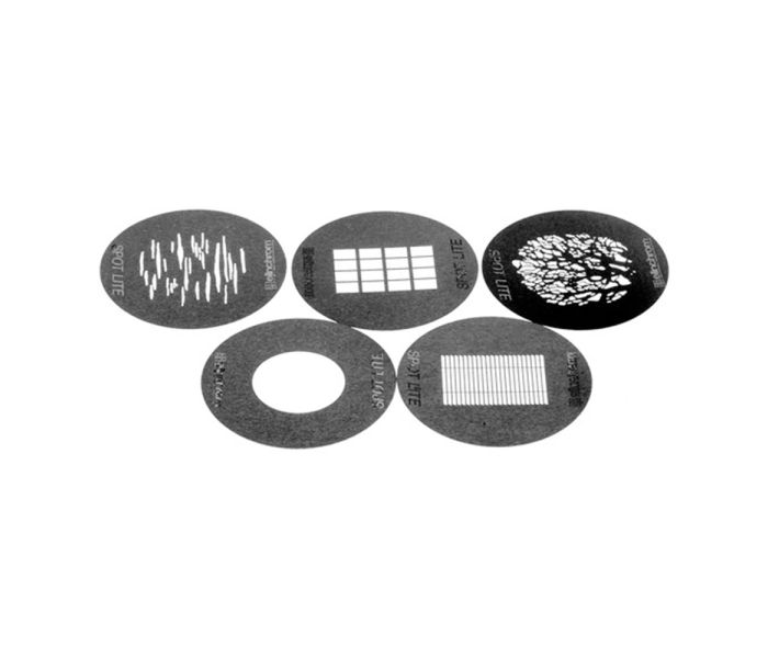 Elinchrom 52.5mm Gobo Set for Minispot - 5 Pack - flat lay 
