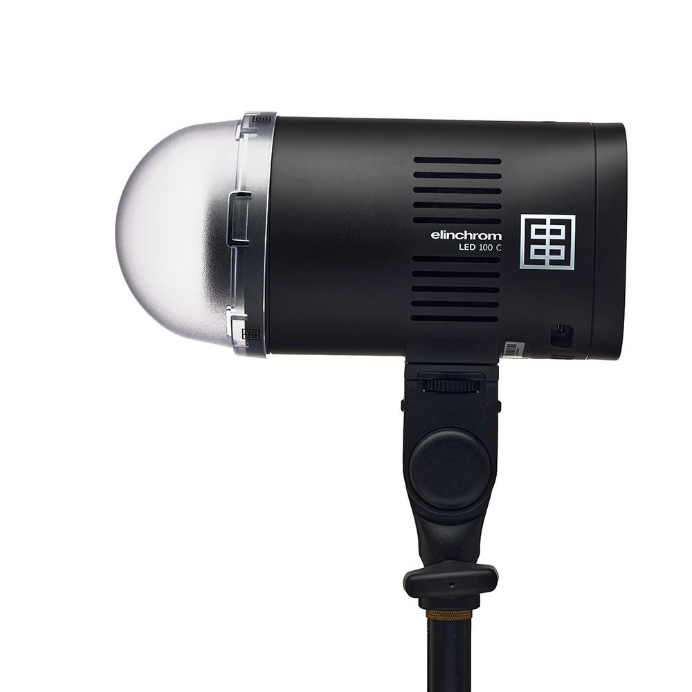 Elinchrom LED 100 C - Dual Head Kit - side on straight with stand and diffuser attached 