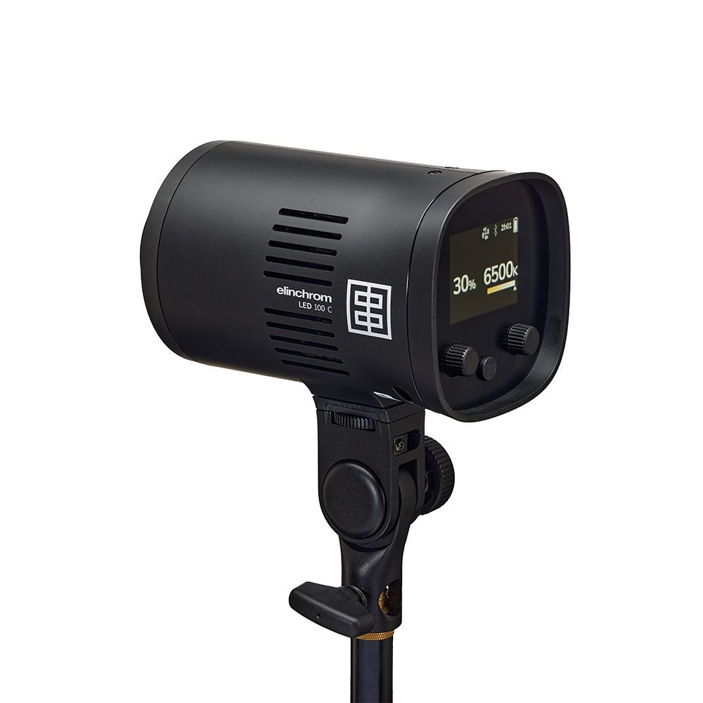 Elinchrom LED 100 C - Dual Head Kit - rear slant with no diffuser attached, on colour temperature control 