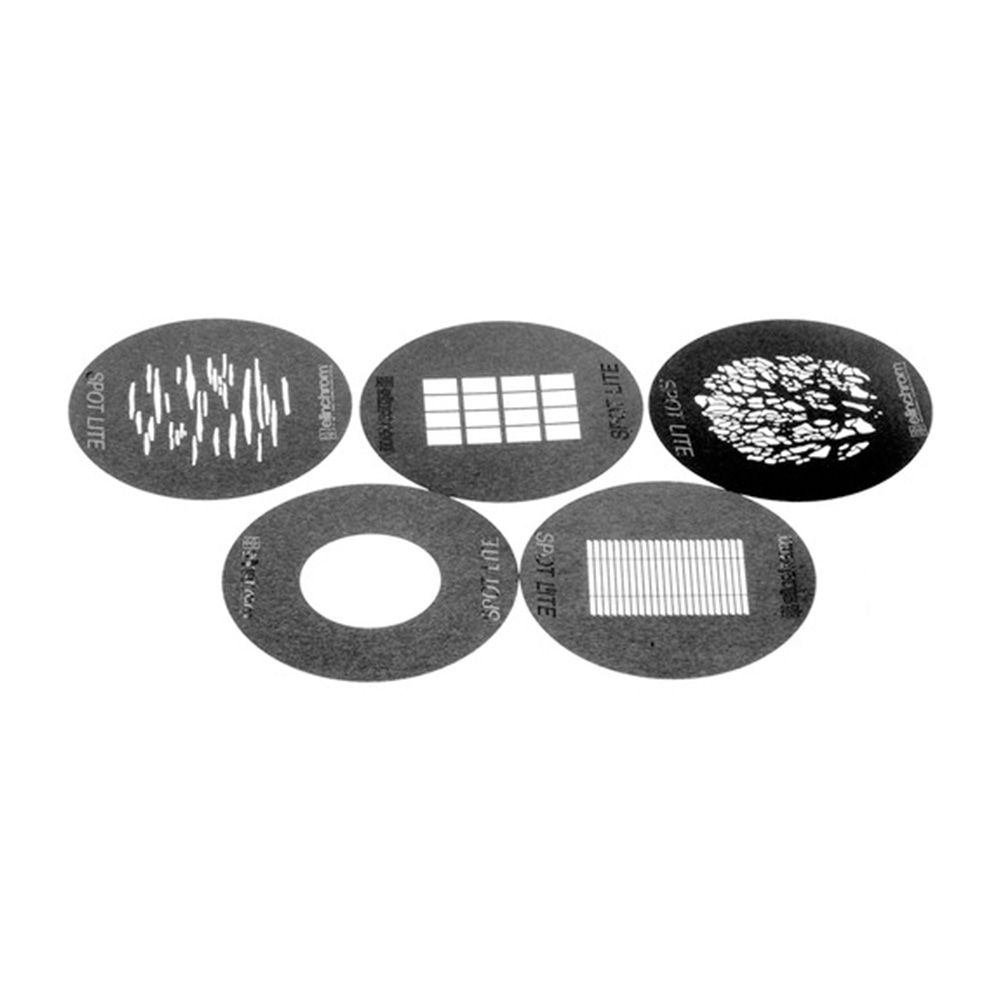 Elinchrom 52.5mm Gobo Set for Minispot - 5 Pack - flat lay 