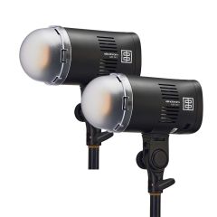 Elinchrom LED 100 C - Dual Head Kit - heads front slant with diffuser attached, dull